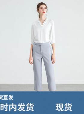 高端职业套装女神范夏季新款正装工作服面试教师气质雪纺时尚套裤