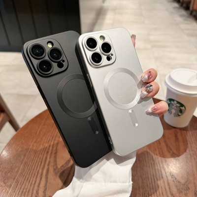 高级感磁吸适用苹果15手机壳自带镜头膜iPhone14promax全包无线充电保护壳13pro磨砂小众简约12男女11超薄16