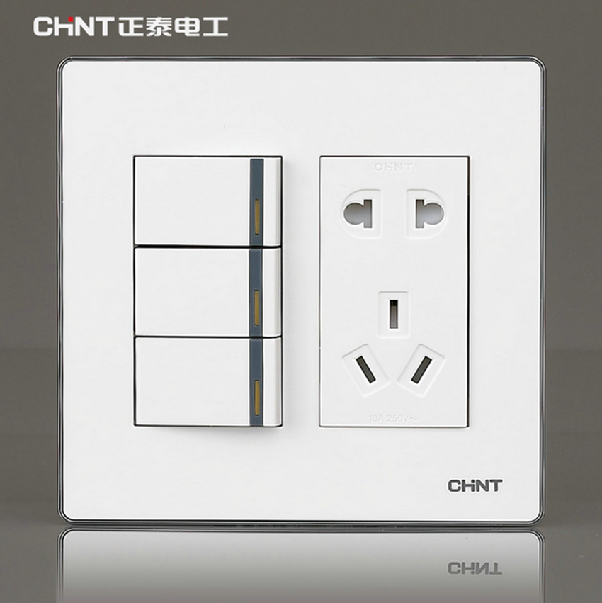 正泰开关120型 9e幻银 三开五孔插座三开双控 5孔 120*120面板