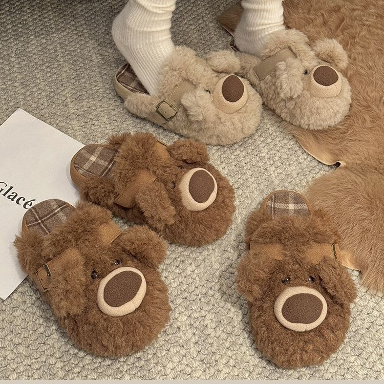 时尚毛毛鞋女2025新款秋冬季卡通可爱棉拖鞋家居鞋保暖鞋包头拖