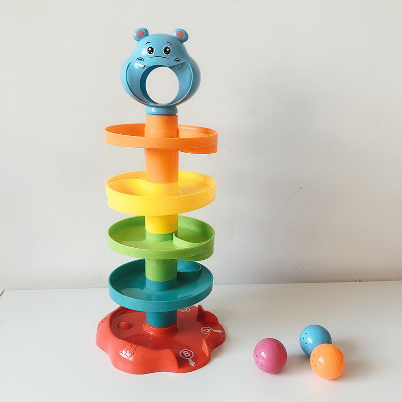 小河马滚滚球 宝宝叠叠乐轨道滚球玩具儿童多彩旋转轨道滚球玩具