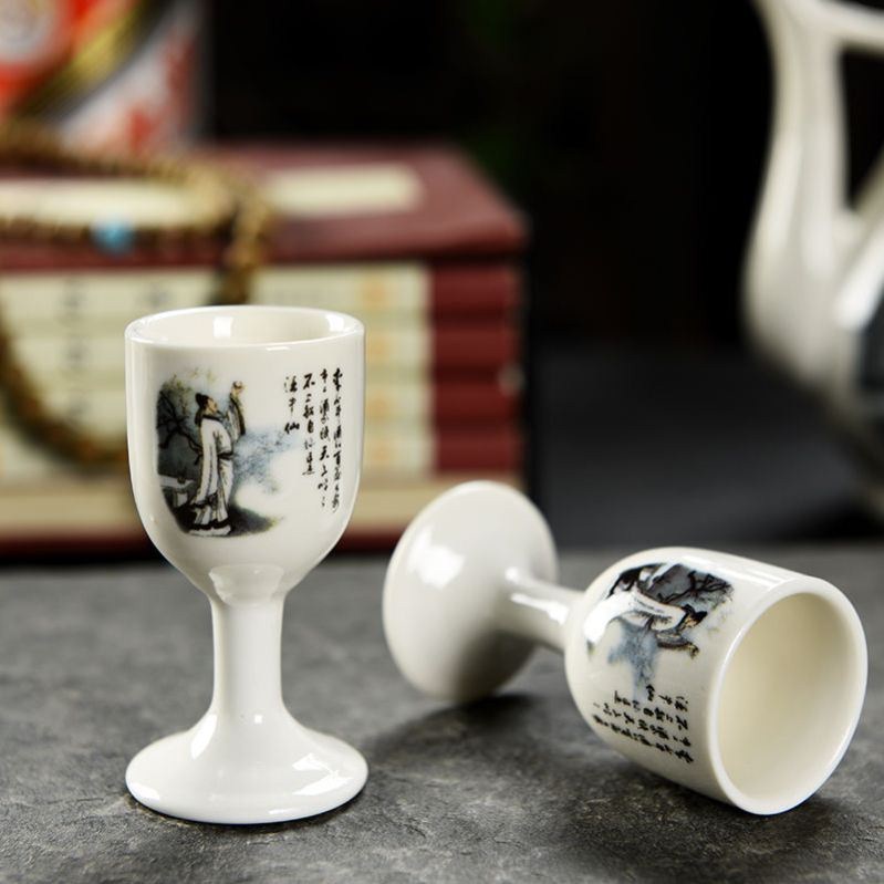 陶瓷古家用酒壶白酒酒具套装黄酒分酒器一口杯小酒盅烈酒杯中式