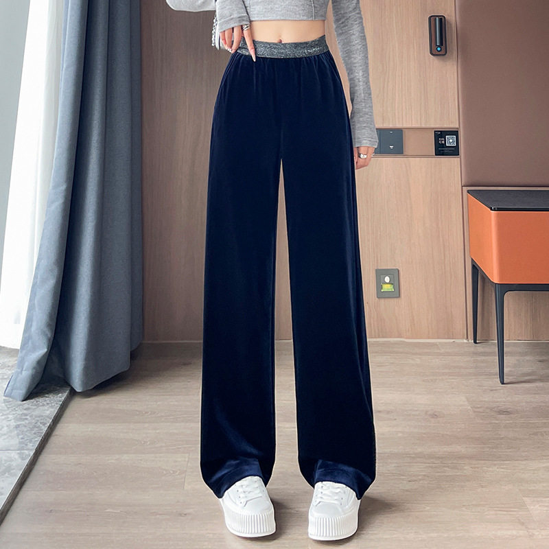 一件代发跨境高腰阔腿裤女2025秋冬季新款金丝绒显瘦休闲直筒长裤