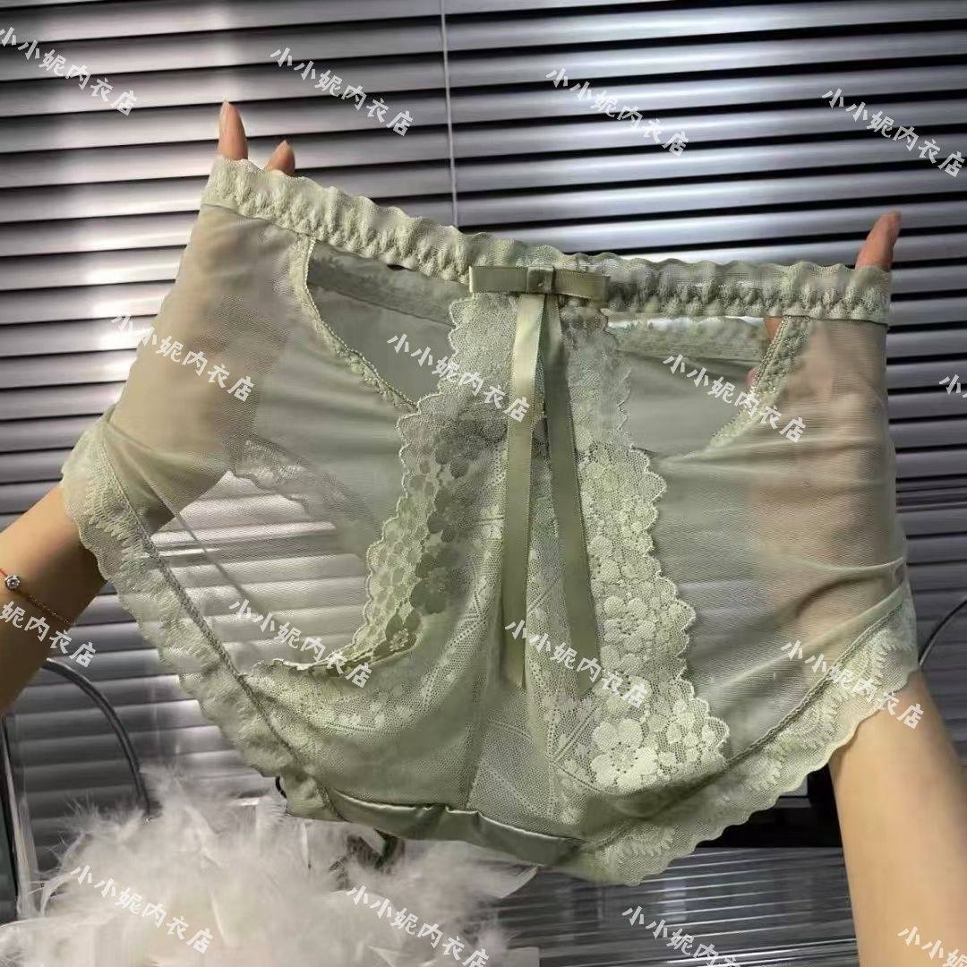 春夏新款大码中腰舒适蕾丝内裤法式性感纯欲镂空女士蝴蝶结透气