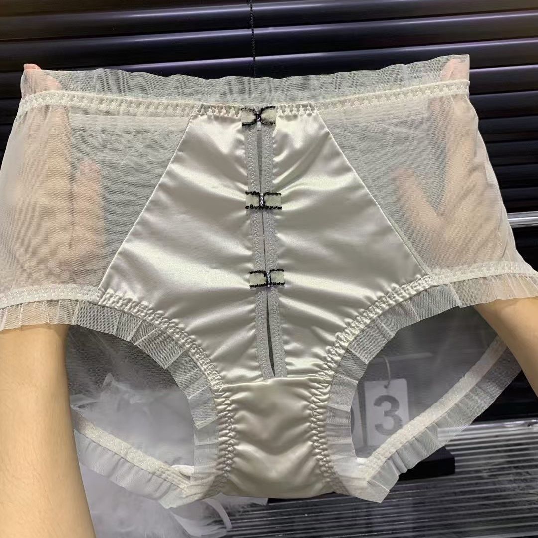 新款女士网纱蕾丝内裤透气抗菌性感镂空无痕缎面中高腰大码三角裤