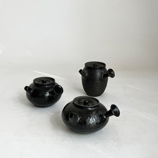 醉青堂 归也器古朴南蛮烧薄胎茶具侧把壶黑釉简约茶壶日式风