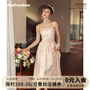 甜美油画抹胸连衣裙女抽褶长裙LAC330607 LAFREEDOM官方旗舰店法式