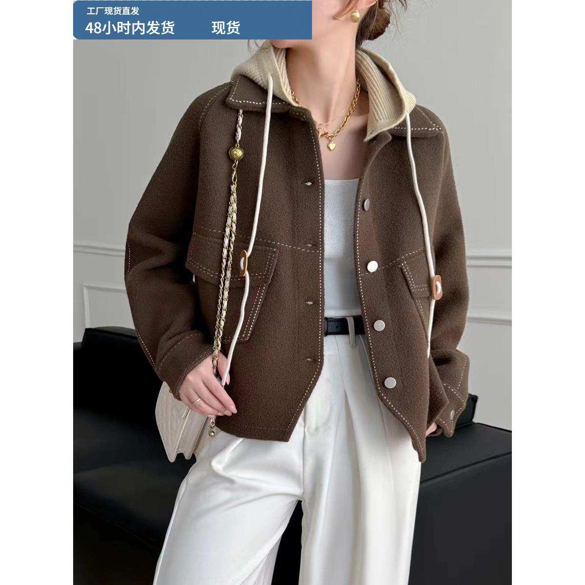 秋冬连帽休闲针织羊毛外衣妇女短宽松时尚多功能新加厚开衫上衣