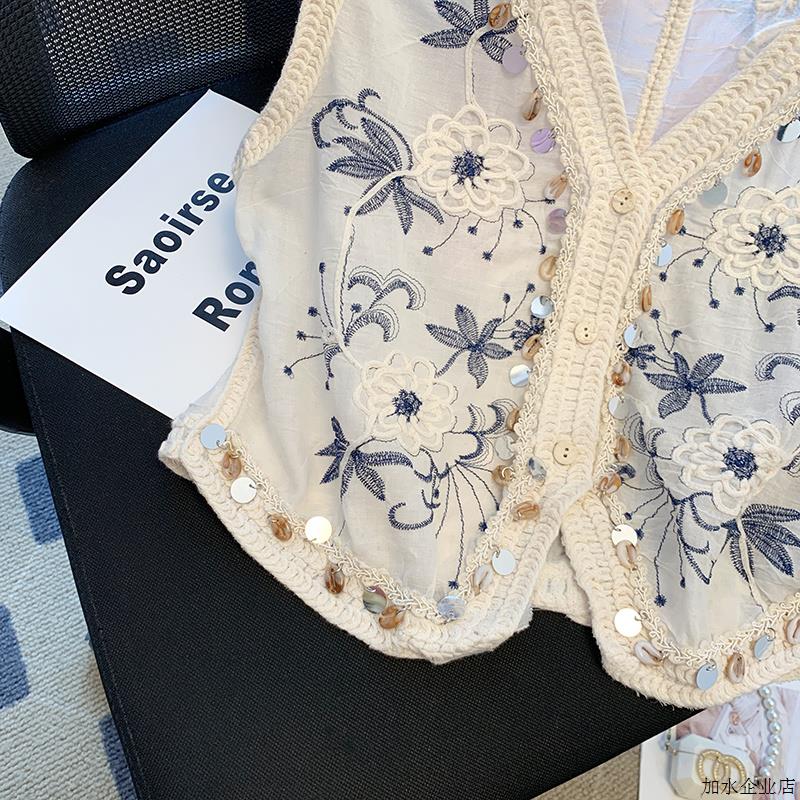 波西米亚重工流苏马甲女夏款高级感刺绣马夹背心法式v领无袖上衣