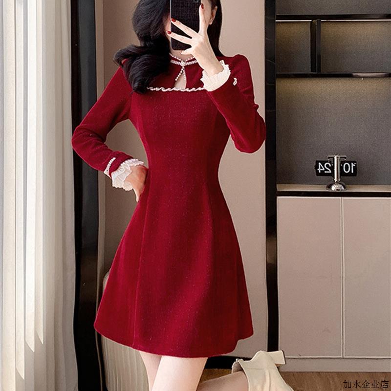 秋冬季新中式改良旗袍裙小个子覆古国风气质高级感盘扣红色连衣裙