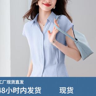 今年漂亮夏季短袖亚麻衬衫女款2026新款高端棉麻修身显瘦收腰上衣