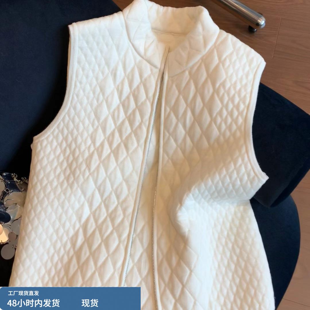 2025年新款时尚百搭立领菱格马甲背心外套女秋冬气质坎肩背心叠穿