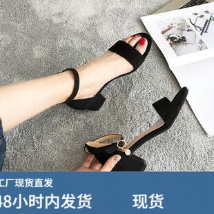 罗马凉鞋女仙女风2026夏季新款学生百搭一字扣带高跟鞋女粗跟女鞋