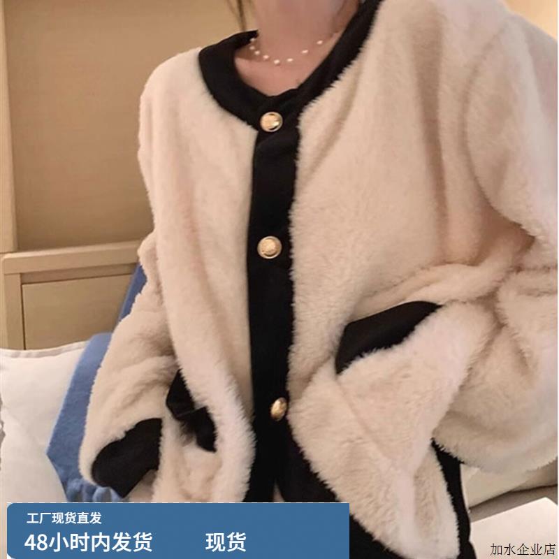 小香风家居服套装女2025秋冬季新款加厚珊瑚绒保暖大码可外穿睡衣