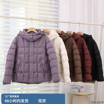 妈妈装连帽羽绒服女短款秋冬新款中老年90白鸭绒加厚大码百搭外套