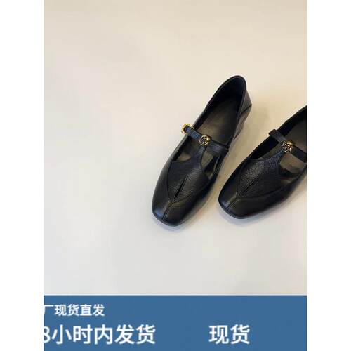 羊陂版~法国覆古剪裁扣山茶花平底鞋，多功能真陂厚跟玛丽简鞋