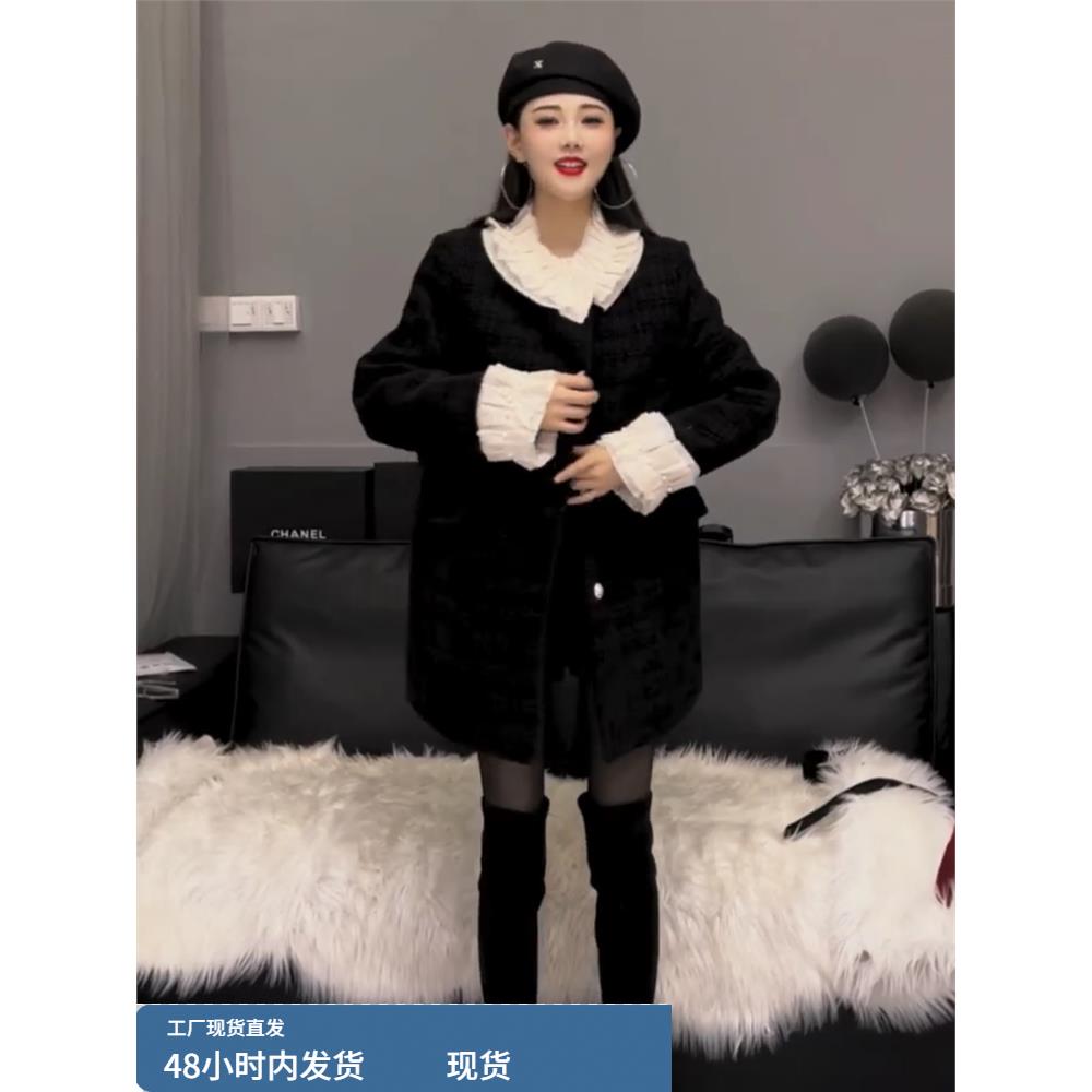 可甜可盐时尚加棉小香风连衣裙满天星设计毛呢裙女202年冬季新款