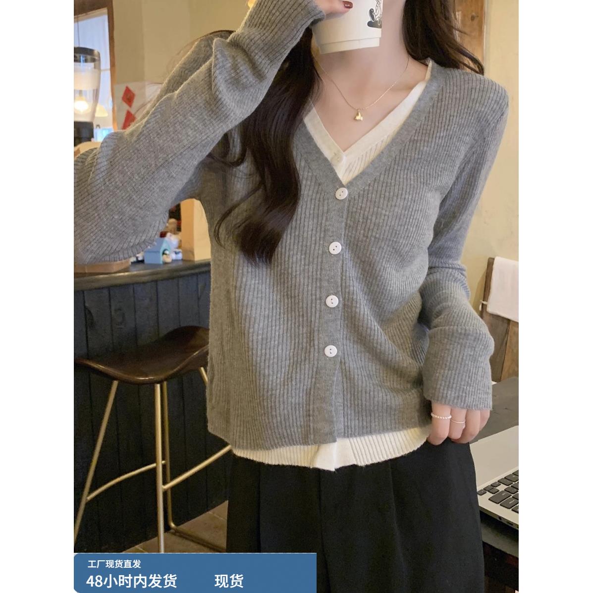 巨好看的早秋穿搭灰色针织打底衫女内搭毛衣韩系漂亮轻熟小上衣