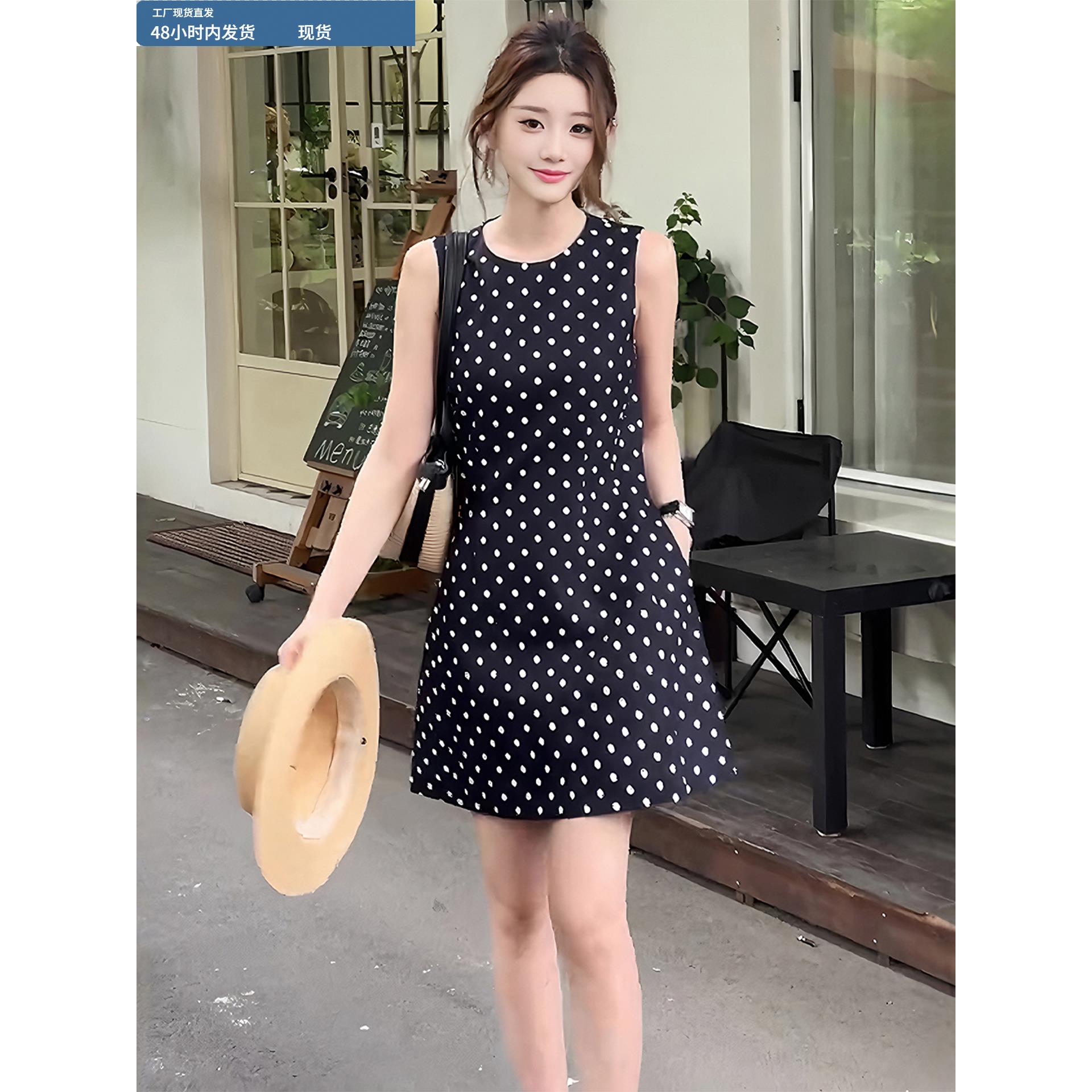 法式波点背心无袖连衣裙女夏季2025新款小个子今年流行爆款a字裙