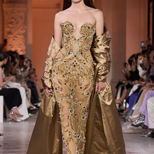 Zuhair Murad 古铜色盖茨比风美式复古抹胸奢华钉珠高端晚礼服