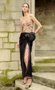marchesa 双色缎面钉珠中长款年会宴会优雅妈妈装晚礼服定制2025