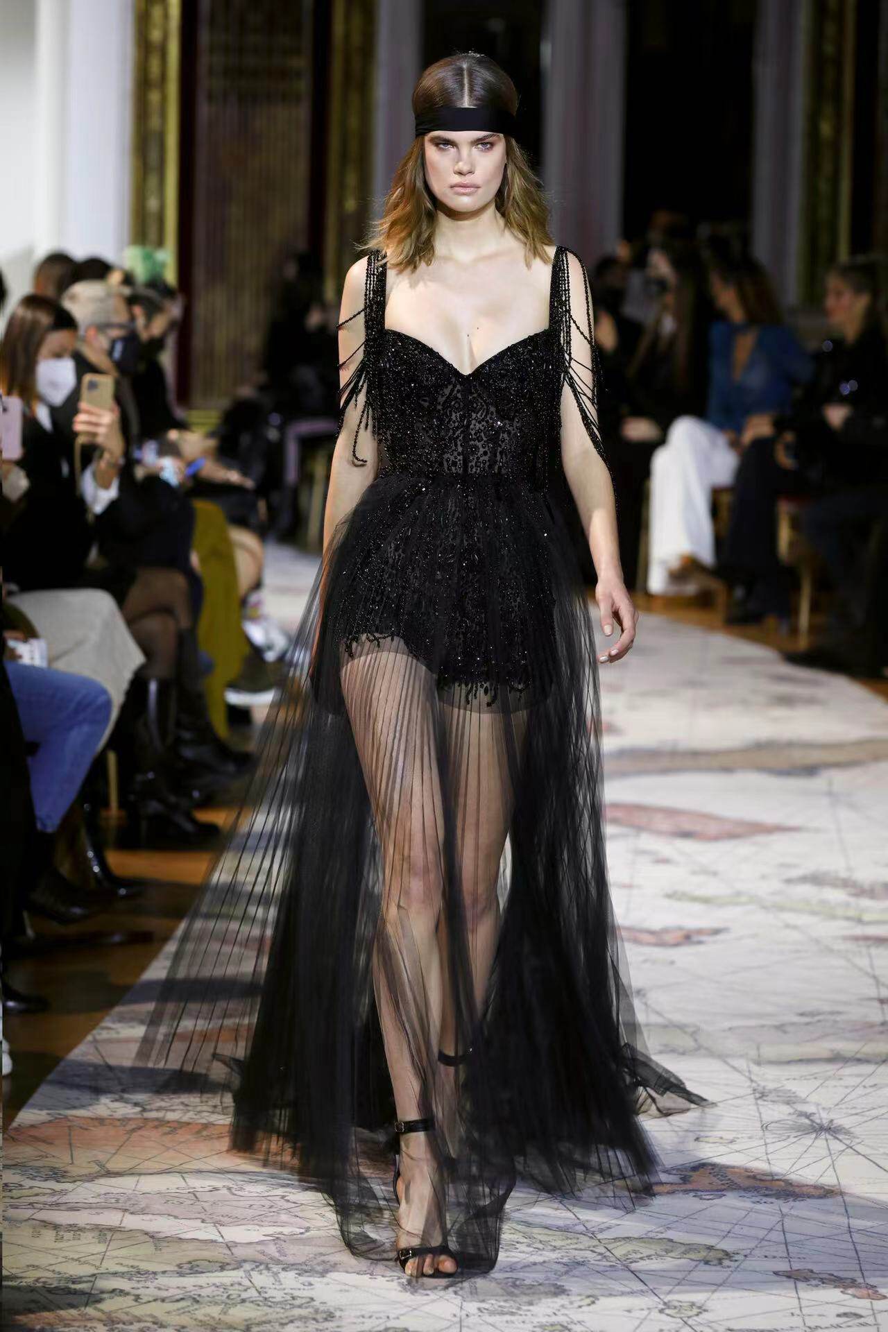 Zuhair Murad 黑色时尚露腿钉珠年会红毯生日聚会毕业舞会晚礼服