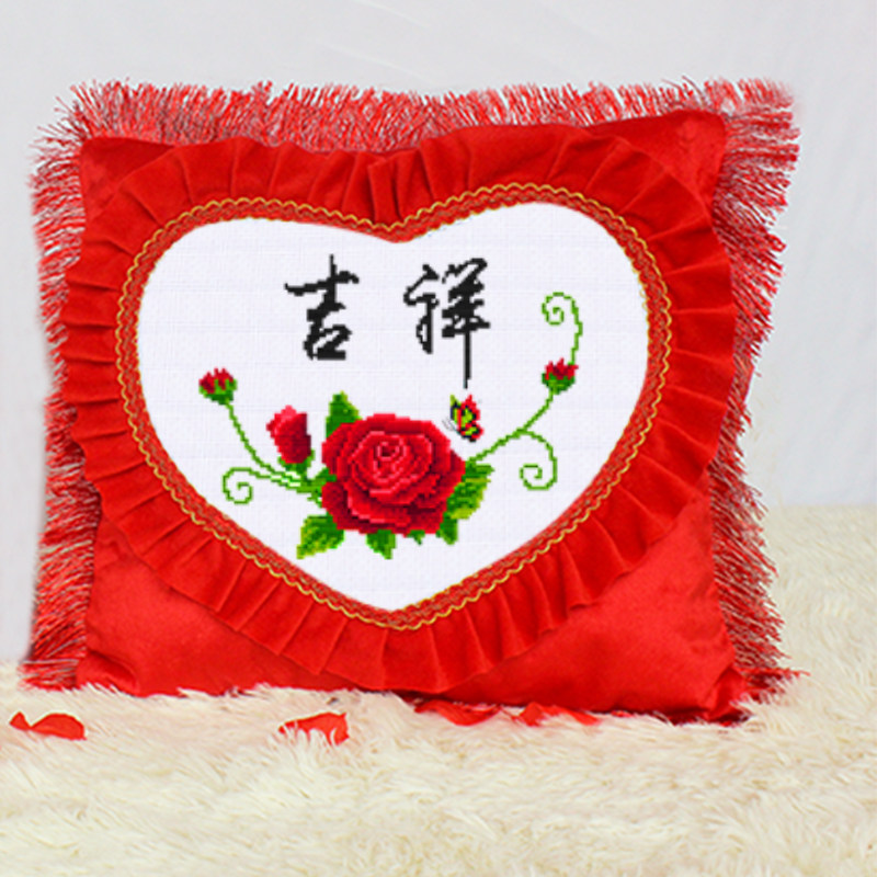 印花十字绣抱枕自己绣一对卧室新款情侣结婚枕头套客厅沙发靠垫