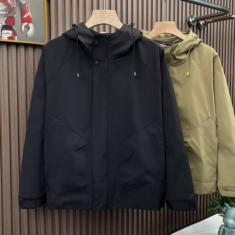 外套男士冲锋衣防风上衣纯色连帽