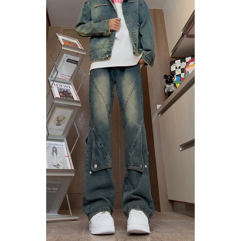 美式复古蓝色水洗牛仔裤男