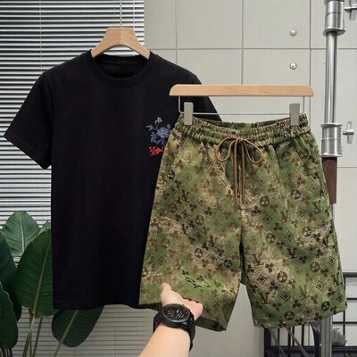 夏季青少年男生短袖短裤两件套