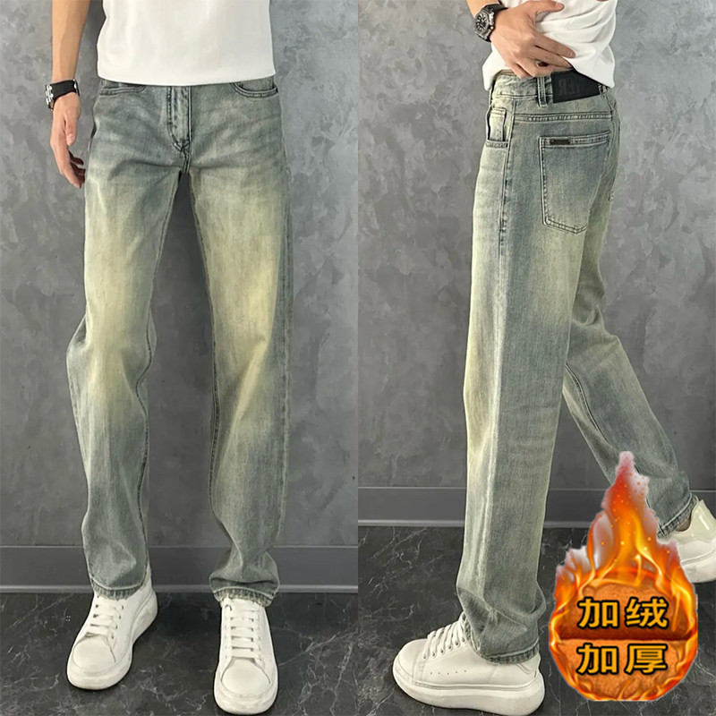 男士加绒加厚水洗牛仔裤潮男长裤