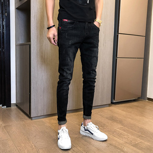 牛仔裤男修身小脚裤青少年弹力紧身铅笔裤春季潮牌百搭休闲长裤子