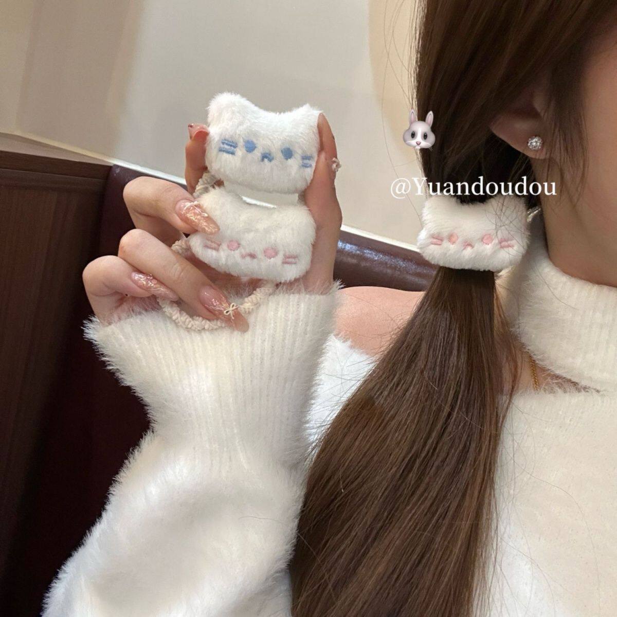 粉色腮红小猫咪皮筋秋冬发夹毛绒发绳发圈可爱甜美卡通学生发饰
