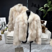 芬兰进口狐狸毛皮草外套女立领短款 首尔月光 毛毛大衣