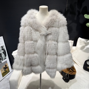芬兰进口狐狸毛皮草浴袍款车条高级纯欲超大毛领