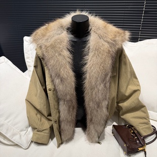 「巴恩暖炉」可拆卸貉子毛/白狐毛毛领鹅绒羽绒服派克服