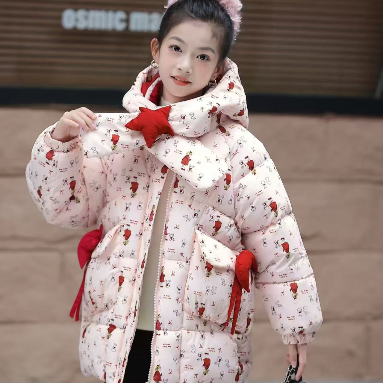 正品亲子女童2025冬季加绒加厚棉服中长款休闲棉袄宝宝洋气外套