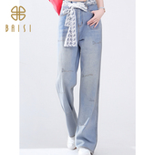 新品 百丝时髦洋气显瘦显高长裤 女2025夏季 复古直筒牛仔裤 法式