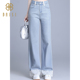 新品 百丝法式 女2025夏季 通勤显瘦弹力直筒牛仔裤 蕾丝撞色拼接长裤