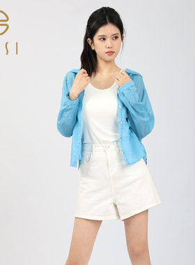 百丝BCVOGA时尚百搭连帽防晒衬衣2024夏季新品休闲设计款外套女