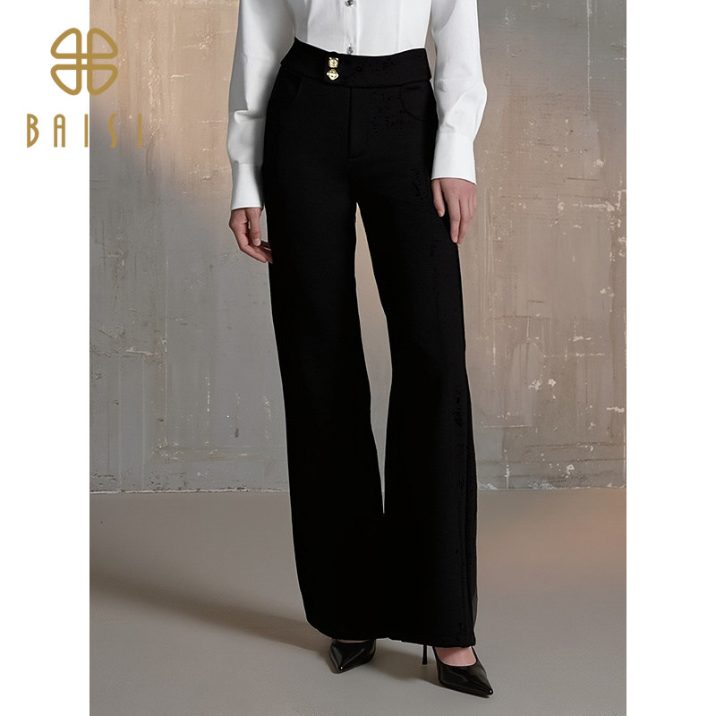 2025冬季新品百丝加绒直筒休闲长裤遮肉显瘦垂坠感通勤西裤女