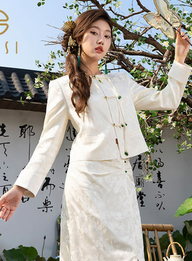 2025秋季新品百丝新中式盘扣圆领上衣气质温柔风短款长袖外套女