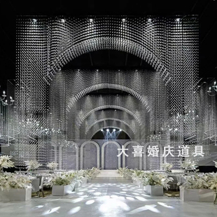婚庆水晶珠串拱门婚礼吊顶布置路引舞台场景装 菠萝拱形珠帘 饰新款