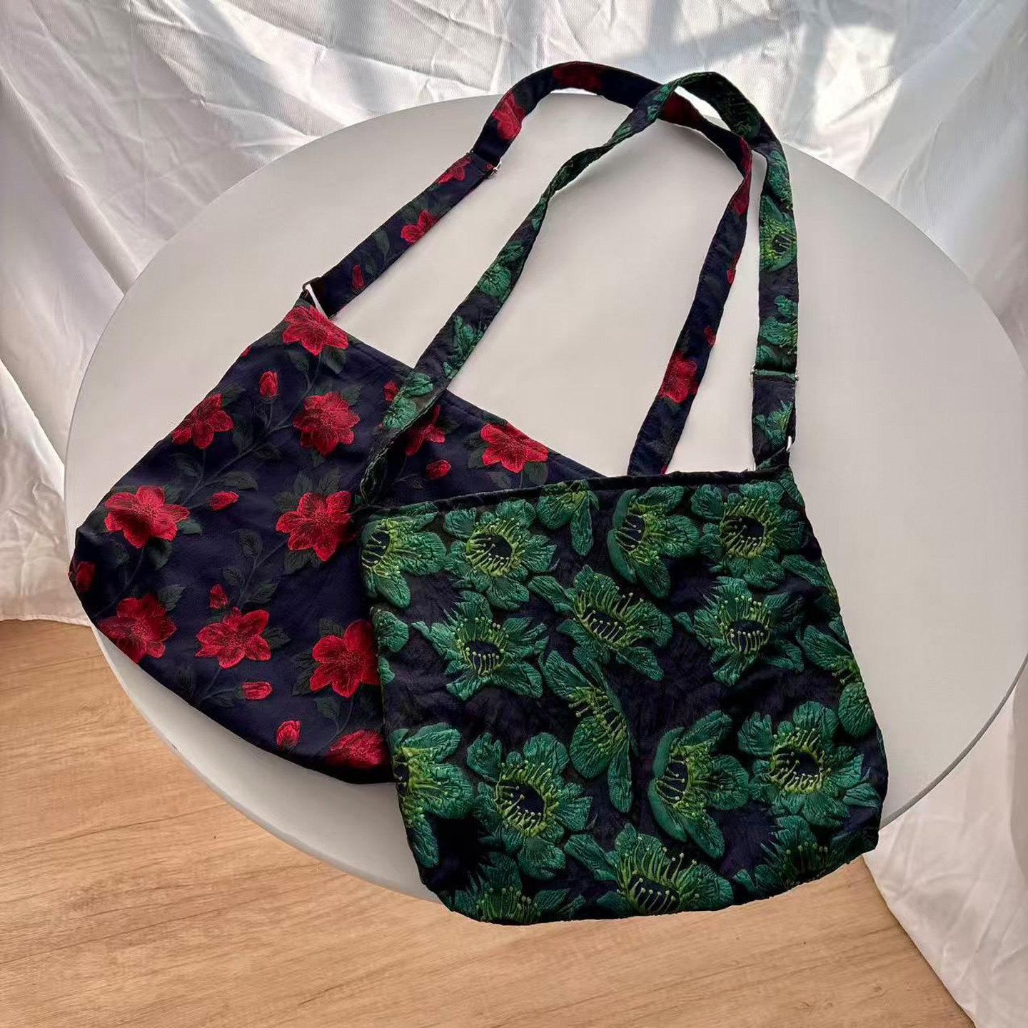 复古印花帆布单肩包女大容量文艺风托特包斜挎包花朵中式新品国风