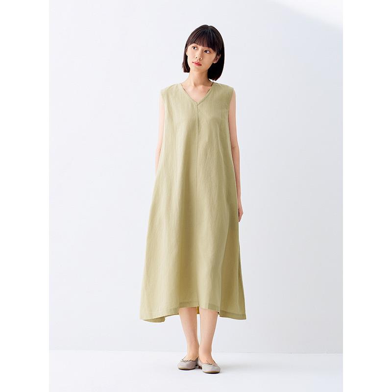 无印良品 MUJI 女式棉汉麻无袖连衣裙女装裙子夏季连身裙长裙