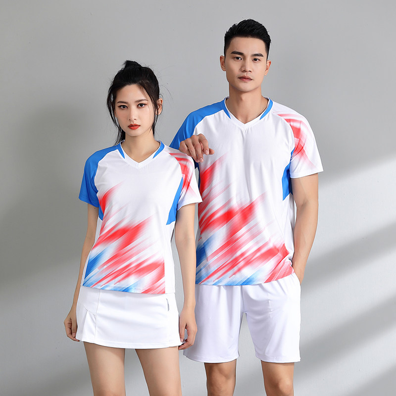 新品快干透气羽毛球服短袖运动训练T恤运动套装黑白色男女打乒乓