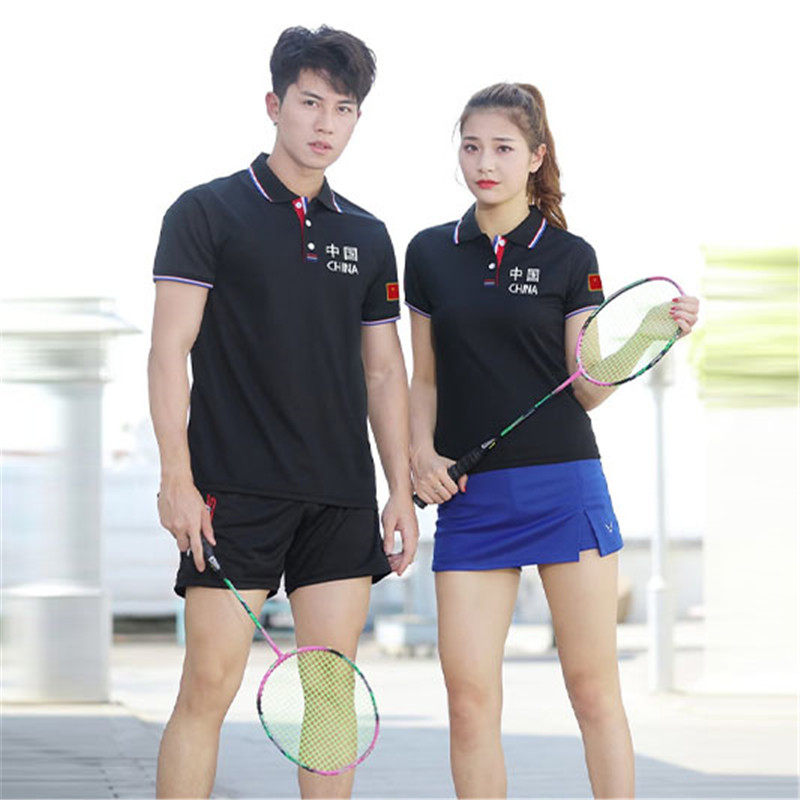 翻领羽毛球服套装男女童快干比赛训练运动短袖T恤排球衣乒乓球服