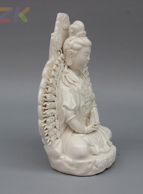 现代白色陶瓷家具客厅装饰工艺礼品摆件  10英寸坐莲千手观音摆.5
