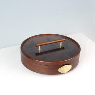 新中式实木干果盘客厅茶几家用高端圆形高颜值新年零食坚果糖果盒