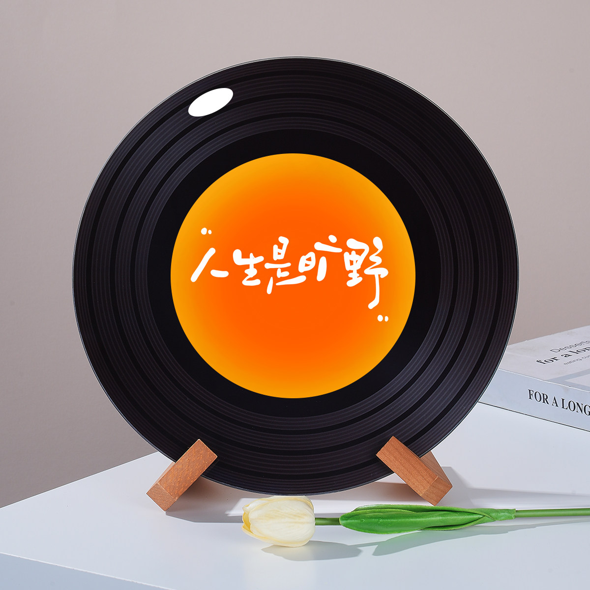 橙色绝美落日氛围感ins黑胶唱片摆件杂志架电视格子摆件创日礼物